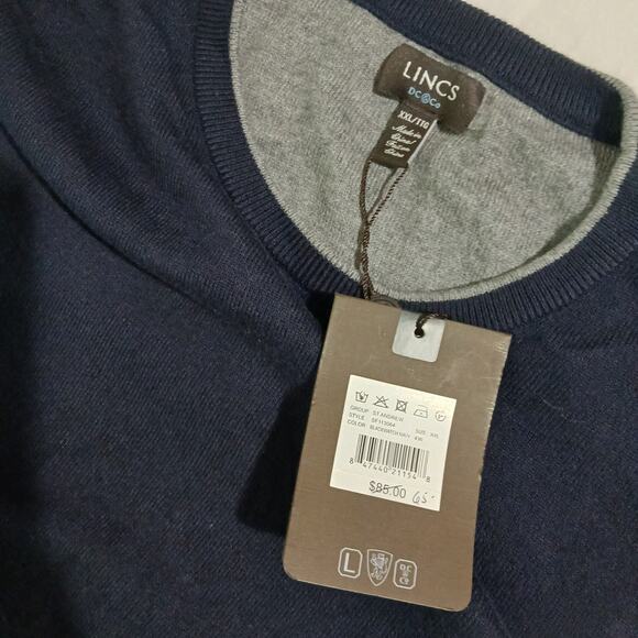 NWT Men’s Lincs XXL Navy Blue Long-Sleeved Crew Neck Cotton Cashmere Sweater - Picture 3 of 14